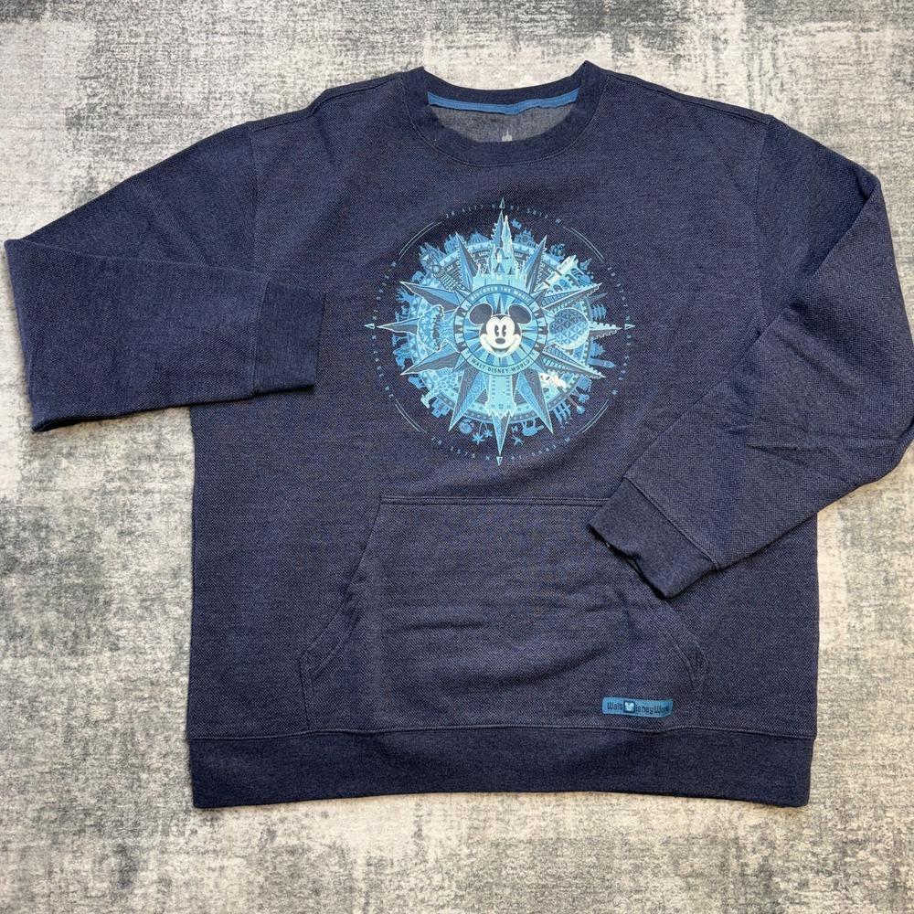 Walt Disney World Parks Sweatshirt XL Blue Mickey Mouse Compass Fleece Crewneck